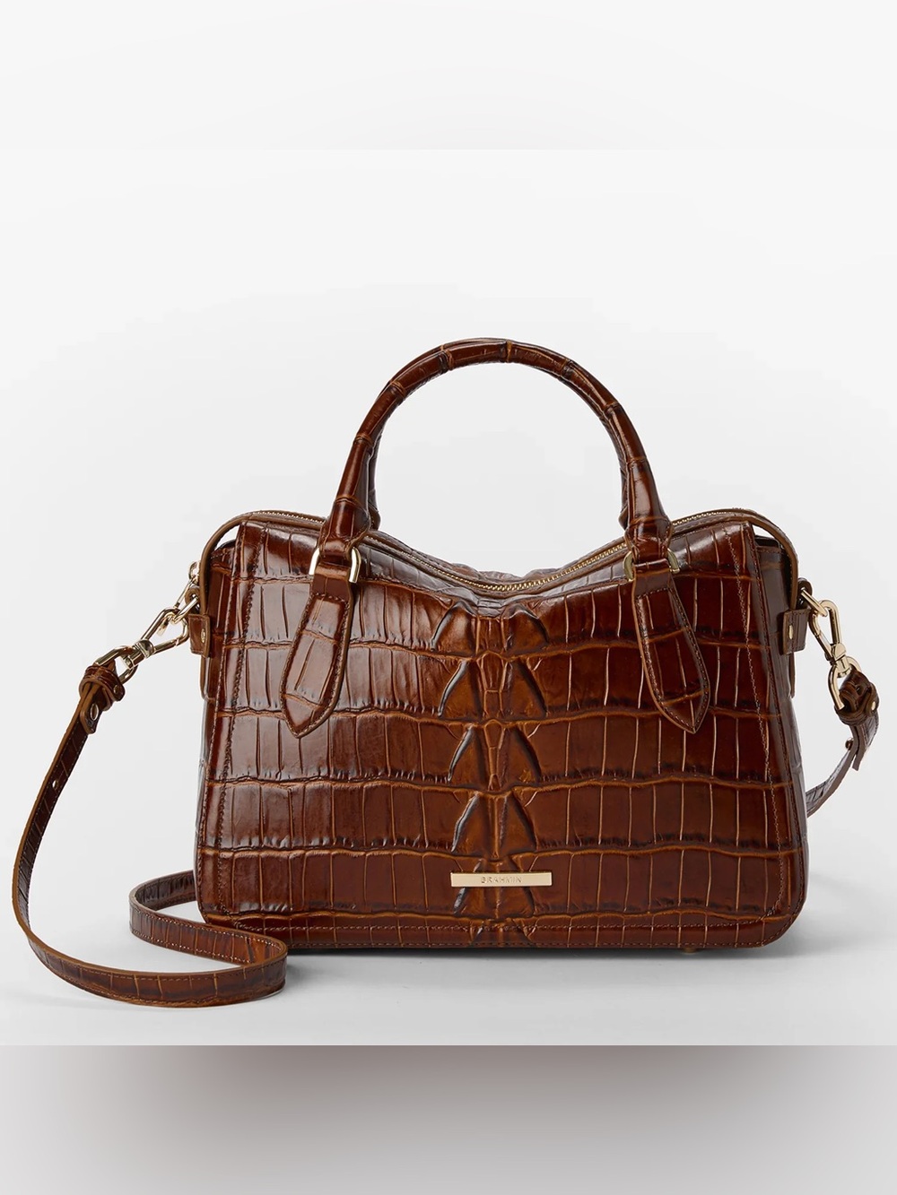 ‼️Brahmin Micaela Chestnut Croc Embossed  Leather Satchel Bag